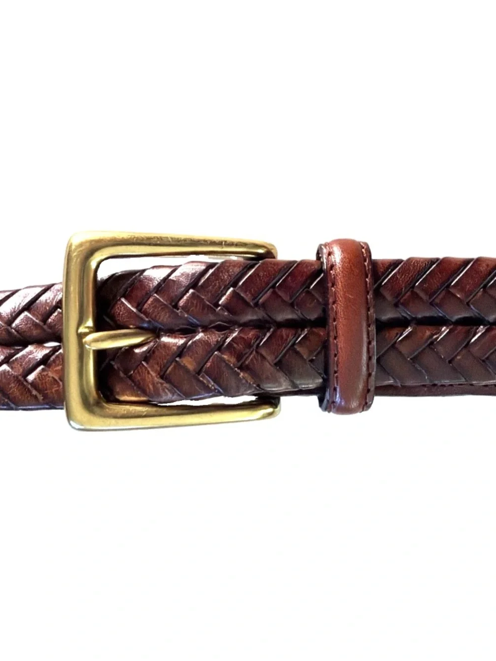 Vintage Brighton 98067 Brown Braided Leather Belt Sz 36 Solid Brass Buckle Nice